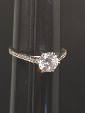 NVC 925 Sterling Silver Solitaire CZ Engagement Ring Size 7 Round CZ Pave Band